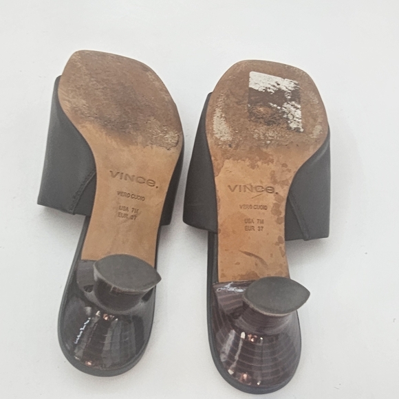 Vince Palmer Slide High Heel Sandal Women's 7M Black Leather Preowned - Picture 11 of 12